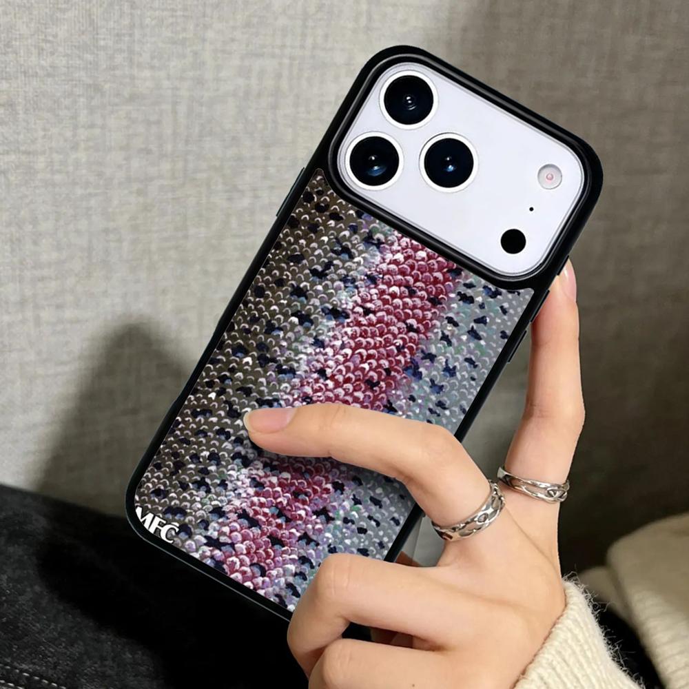 Capa Case für iPhone 17 Air 16 Pro Max 15 Plus 11 13 Mini 14 12 Rückseite Handyhülle Regenbogenforellen-Angel-Skin weich