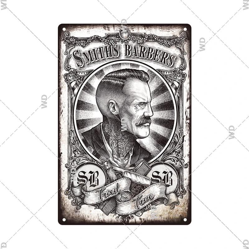 Classic Barber Shop Vintage Tin Signs Decorative Metal Plaque Metal Retro Wall Plates Salon Haircut and Shave Poster Wall Decor