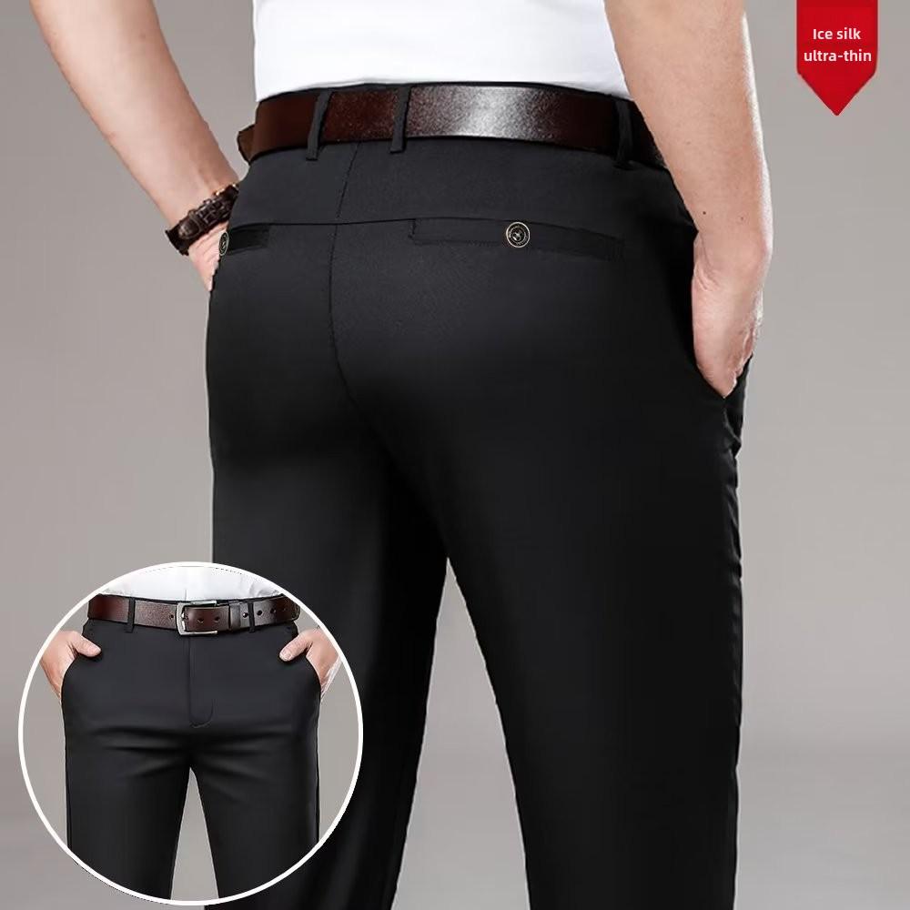 

Мужские летние легкие повседневные деловые брюки - прямые, свободные брюки Ice Silk для мужчин среднего возраста 32