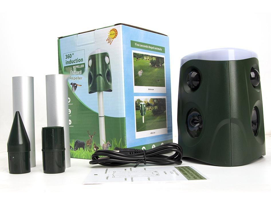 

Ультразвуковой отпугиватель животных и птиц 360° с конструкцией с тройным рупором для использования на открытом воздухе