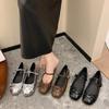 New Silver Round Toe Low Heeled Mary Jane Single Shoes Women New Retro Dress with Shallow Mouth Small Leather Shoes
