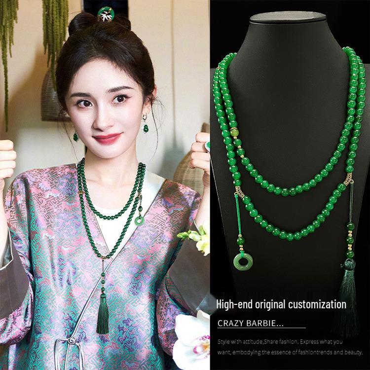 

Элегантное этническое зеленое ожерелье с кисточкой из бусин - Винтажная длинная цепочка для свитера для женщин зелёный