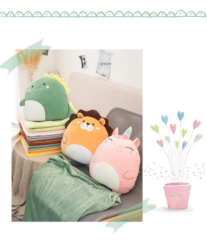 Cartoon Animal Two-in-One Pillow Blanket – Multifunctional Quilt for Home & Office, Customizable with Logo