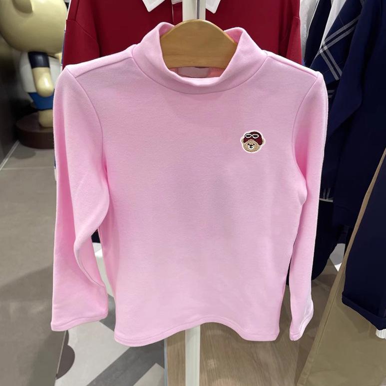 

Kids Long-Sleeve Cotton T-Shirt - Korean Style, Semi-High Collar, Spring/Autumn Wear 140 cm розовый