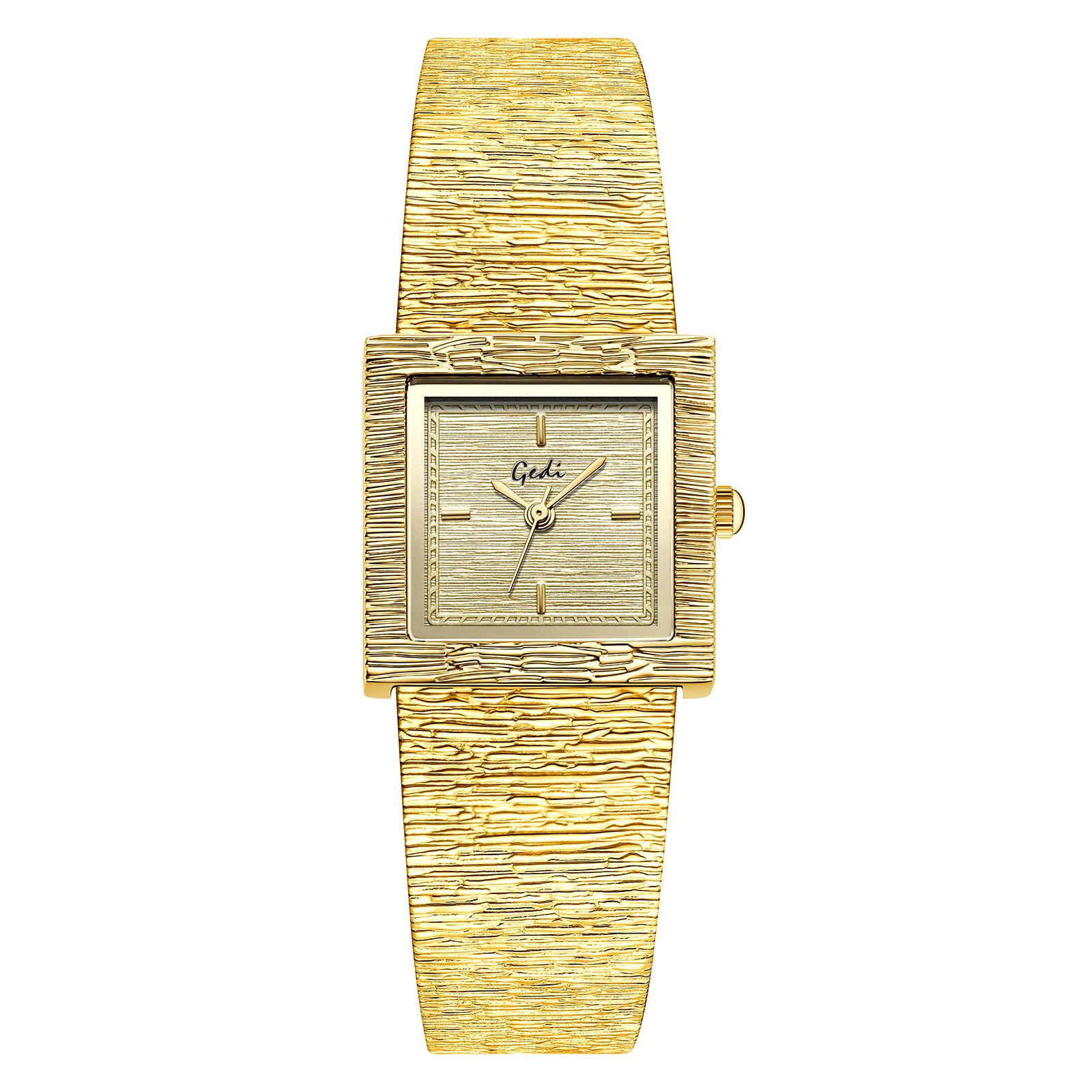 

Retro Square Texture Small Gold Watch Women S Light Luxury Niche Steel Belt Watch High-End Workplace Commuter Watch Quartz Watch