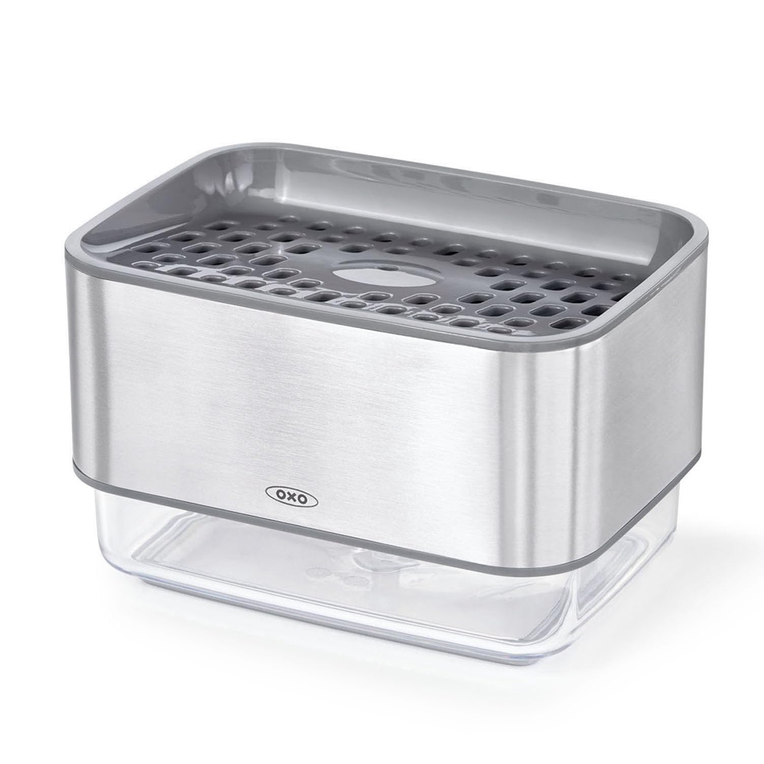 OXO Sponge Holder with Soap Dispenser - One-Push Soap Dispensing - Silver