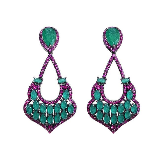 Značkové Náušnice Šperky Ženy Móda Kubický Zirkón Visacie Dlhé List Kvet Náušnice Meď Pozlátená Šperky