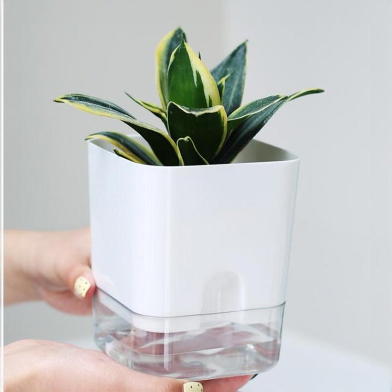 1Pcs Square Double Layer Flowerpot White Self Watering Plant Pot For Home Indoor Outdoor Balcony Garden Plants Decor Flowerpot