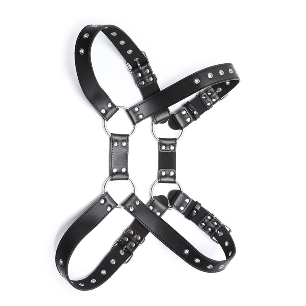 Men Harness Adjustment Fashionable Lightweight Black Men PU Leather Harness for Home PU Leather Multi Buckle Body Belt