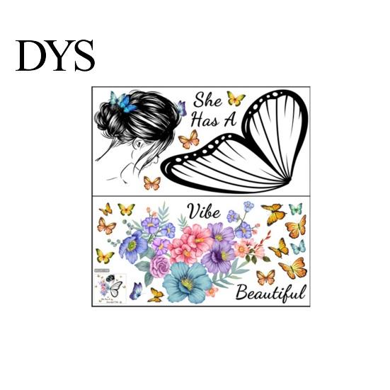 Sticker Decal 1 Set Butterfly Wall Self-adhesive Easy to Paste English Banner Girl Floral Home Supply Window