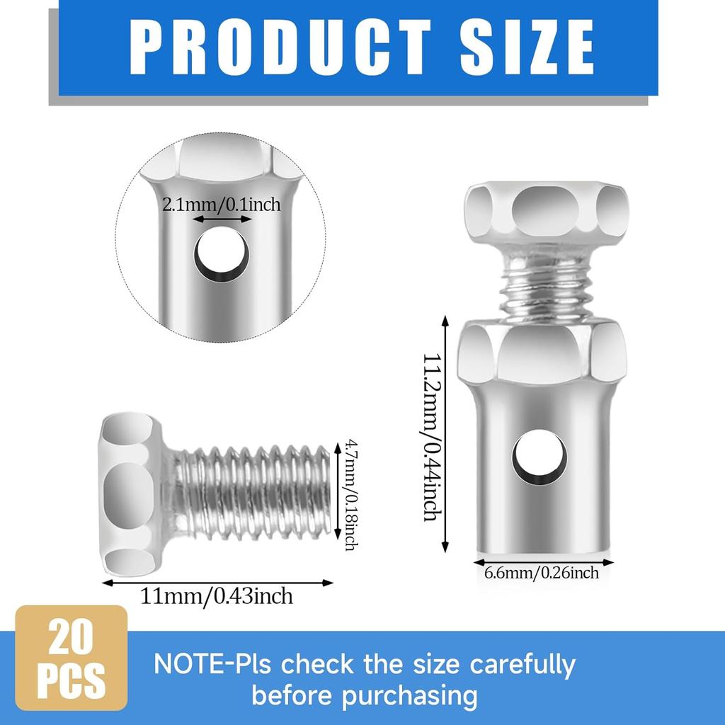 20 Pack 1/8" Universal Throttle Cable Ends Stop Throttle Brake Cable Parts Lock Clamps For Go Kart Motorcycle Motorized Bike Lawn Mower