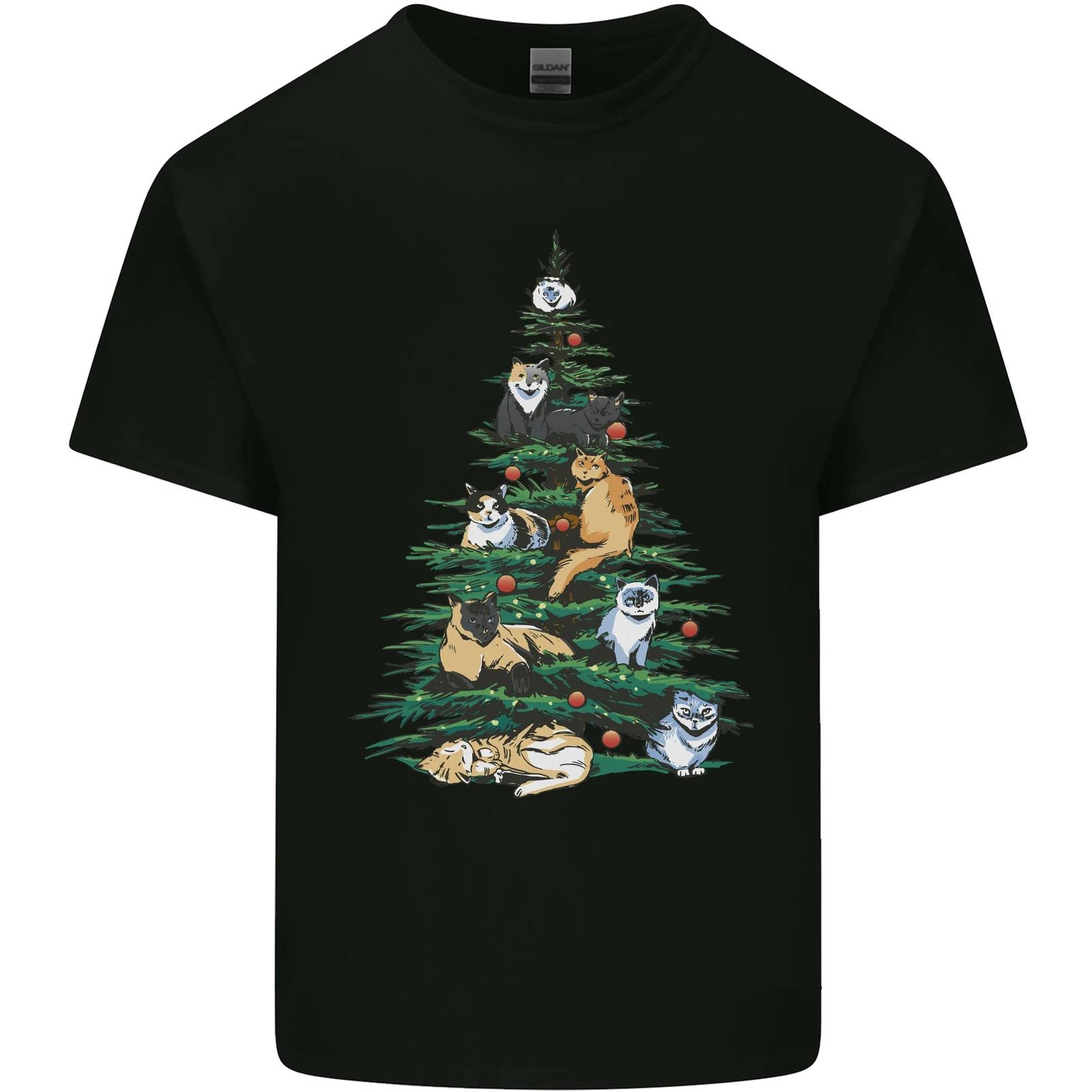 Cat Christmas Tree Kids T-Shirt Childrens XL
