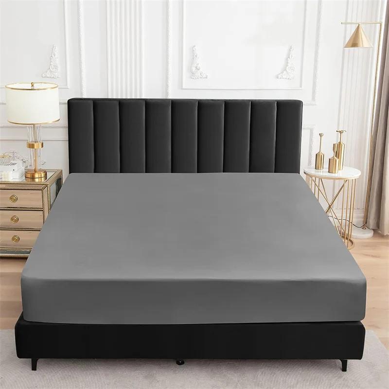 Waterproof Mattress Cover Fitted Bed Sheet With Elastic Band Anti-Slip Mattress Protector For Single Double Queen King Bed