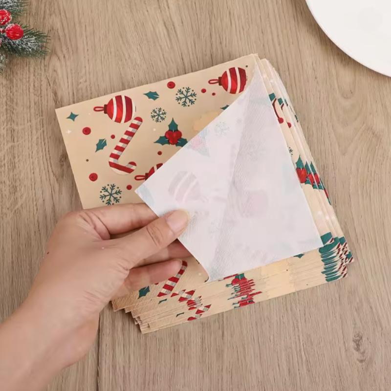 Watercolor Christmas Design Paper Napkins - 2-Ply Festive Holiday Tableware for Christmas, New Year, and General Celebrations