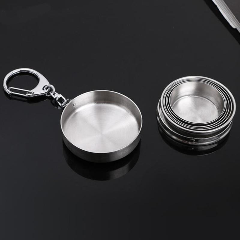 250Ml Stainless Steel Folding Cup Outdoor Travel Camping Portable Collapsible Water Cups With Keychain Retractable Teacups