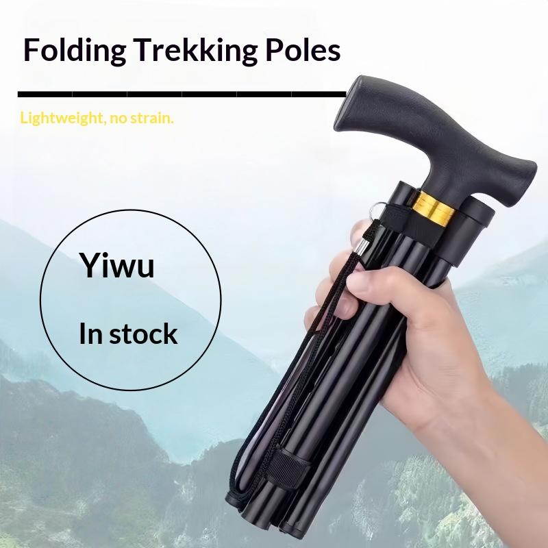 Foldable Telescopic Aluminum Alloy Trekking Pole Lightweight Multifunctional Elderly Hiking Walking Stick