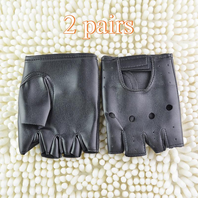 Unisex Half-Finger Artificial Leather Gloves Lightweight Theatrical Punk Hip-Hop Driving Motorcycle Performance Party Fingerless