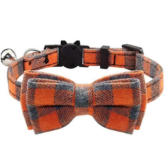Yousheng Pet collar, bell, bow, British plaid cloth collar, cat and dog collar