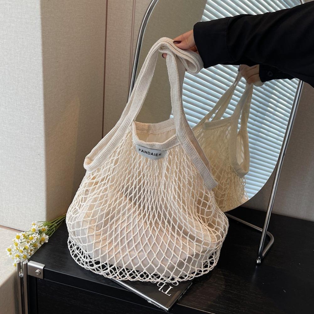 Сумки-тоут из сетки в корейском стиле большой вместимости летние пляжные сумки Летний сезон бежевый 1130₽