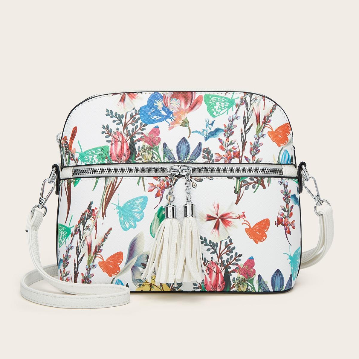 

New fashion personalized printed women s shell bag shoulder messenger bag casual fringed women s bag білий