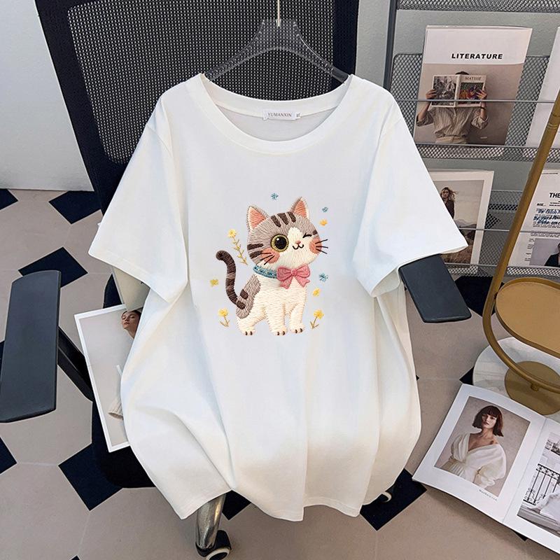 Plus Size Mid-Length Loose Slimming Short-Sleeve T-Shirt for Women (Available In Sizes 200/300/350 Jin)
