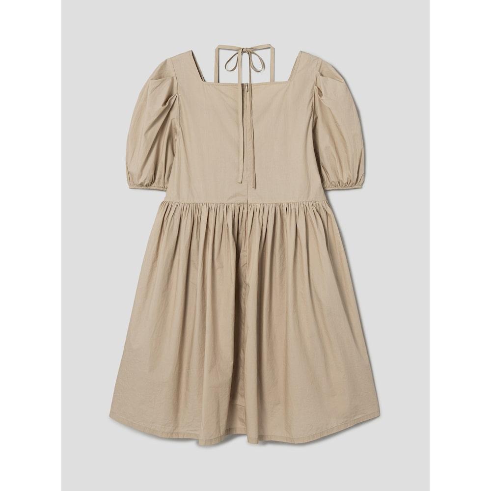 8seconds Cotton Puff Sleeve Mini Dress Beige