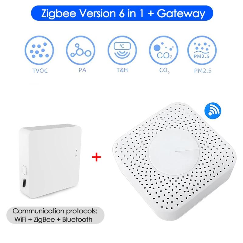 Tuya WIFI 6 In 1 Air Quality Detector PM2.5/Formaldehyde/VOC/CO2/Temperature/Humidity Tester Air Quality Sensor