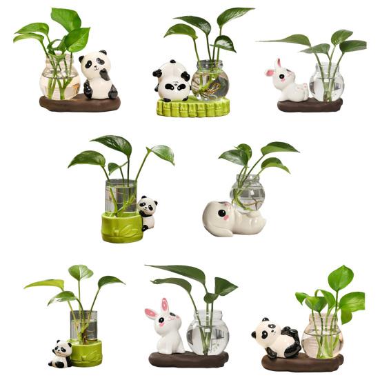 Desktop Glass Planter Vase Holder Small Cute Ceramic Panda Hydroponic Vase Decorative Flowers Plants Pot for Desk Table