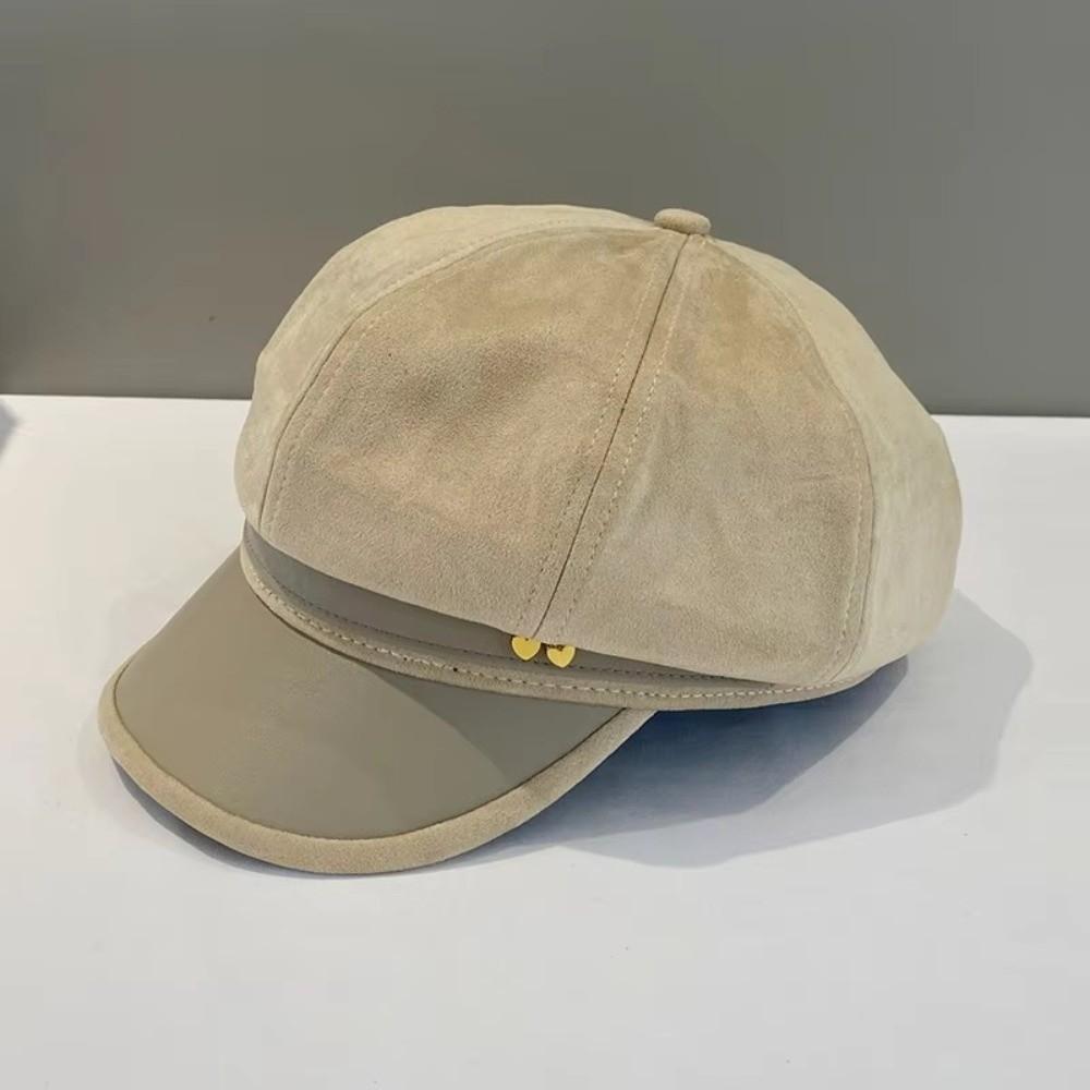 Faux Leather Duckbill Cap Love Baker Boy Hat New Women's Octagonal Newsboy Cap  Casual Outings