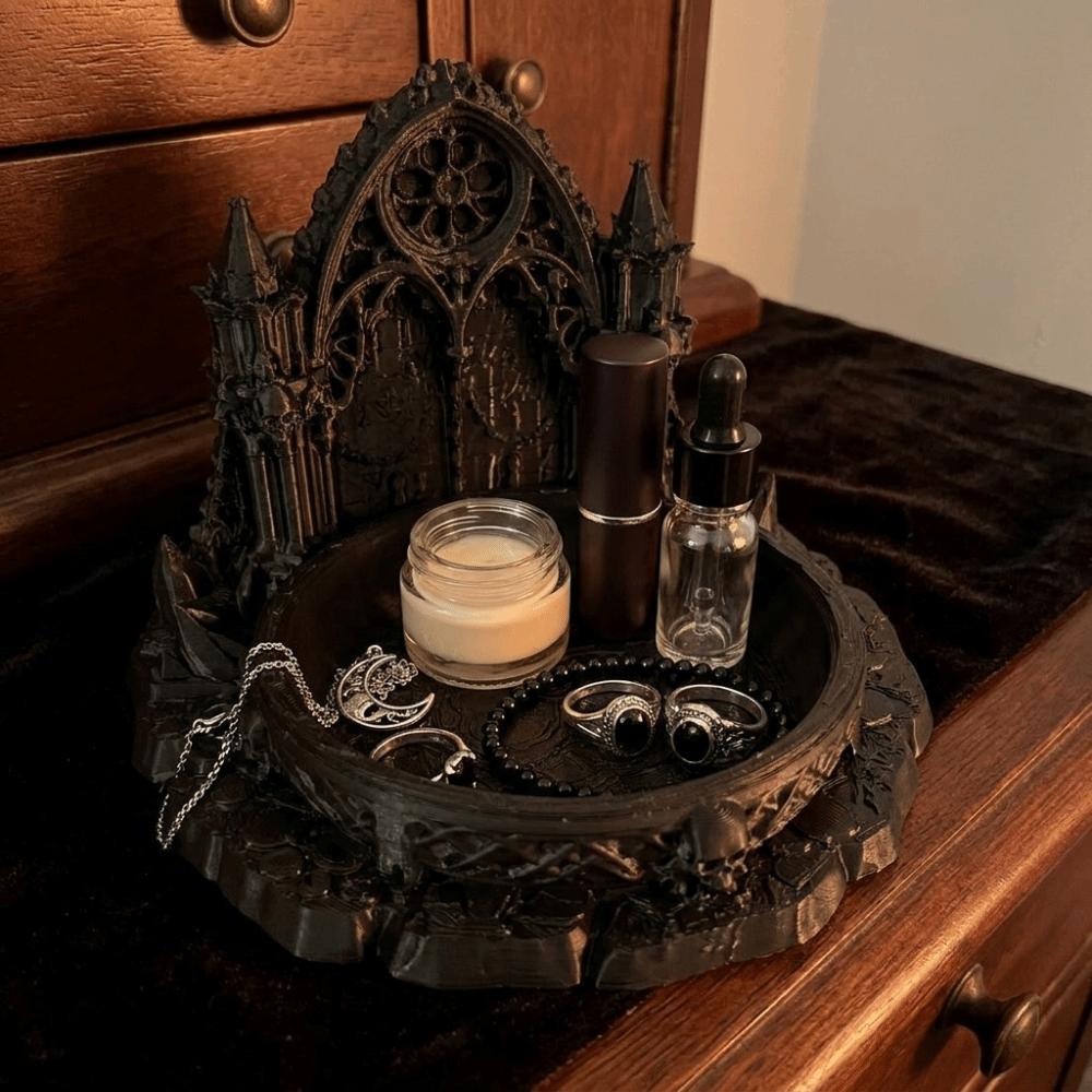 Retro Castle Jewelry Stand Black Gothic Style Decorative Tray Jewelry Storage Tray Home Storage
