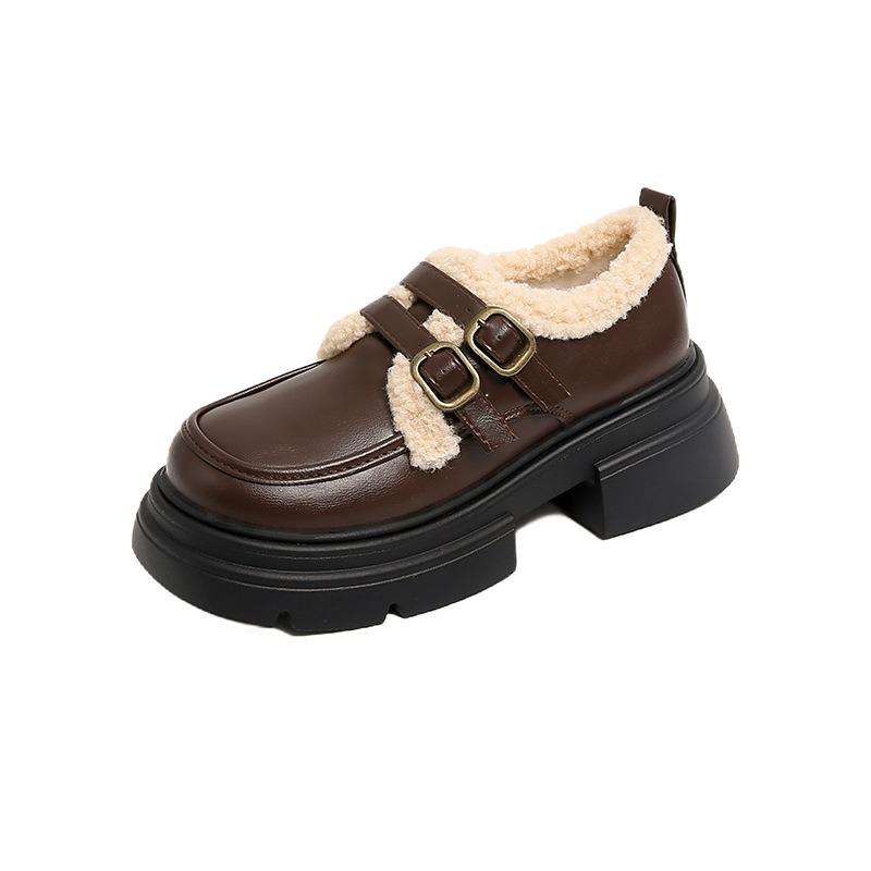 Winter new thick-soled velvet women's fashion trendy with warm small leather shoes women