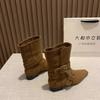 Sheepskin version! British style short boots women's new belt buckle retro versatile small square head bare boots in autumn and winter 2025