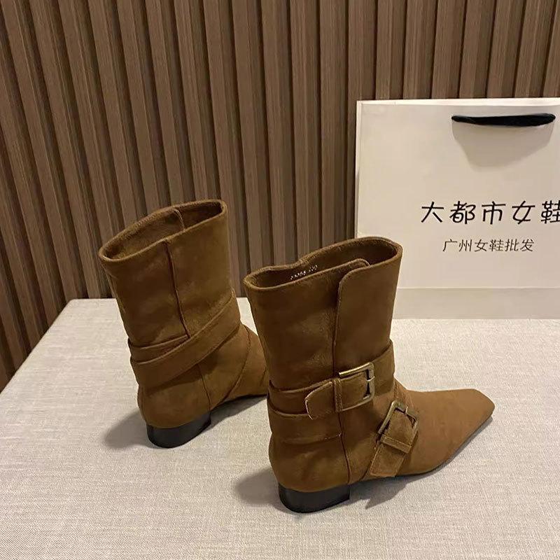 Sheepskin version! British style short boots women's new belt buckle retro versatile small square head bare boots in autumn and winter 2025