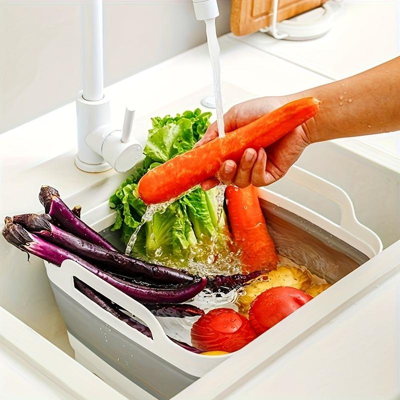 1PC Silicone Folding Wash Basin With Drain Plug Foldable Dish Tub Multifunction Carry Handles Kitchen Storage Basket Vegetable
