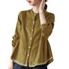 Women S Summer Stand Collar Cotton Linen Long Sleeve Loose Plus Size Shirt