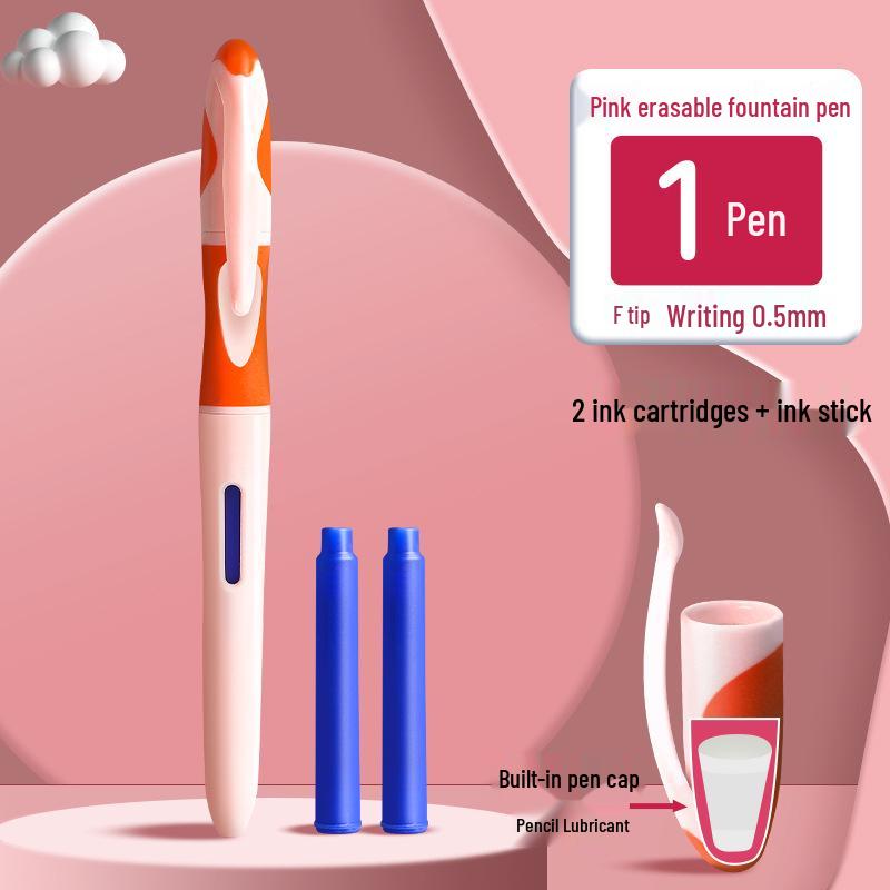 Erasable Heat-Sensitive Fountain Pen for Third-Graders, Ergonomic Design with Replaceable Crystal Blue Ink Cartridge