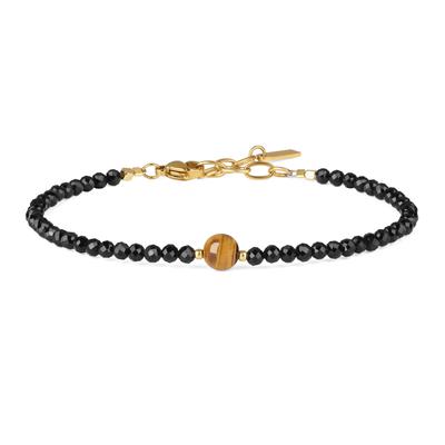 COAI 3mm Tigerauge Schwarzer Turmal Oktober Geburtsstein Amulett Armband für Damen
