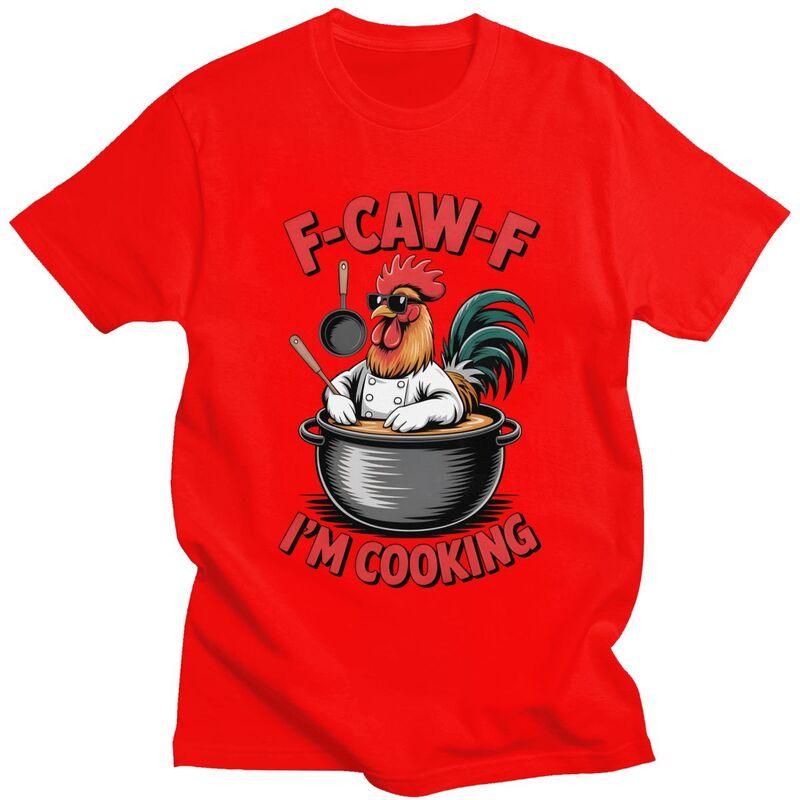 

FCAWF Rooster Chef I Am Cooking TShirt Pure Cotton Tees Shirt Streetwear Funny Chicken Tshirts Fashion Short Sleeve Clothing S