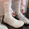 Pink Floral-patterned Socks - Spring and Summer Pile Socks, Simple Lace-edged Bow Tie Ankle-length Socks