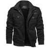 Men's Black Military-Style Cotton Jacket, Plus Velvet, Large Size, Autumn/Winter Trendy Outerwear