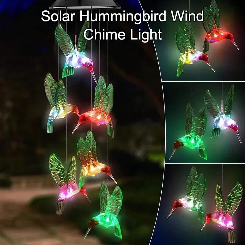 Colorful Hummingbird Solar LED Wind Chimes Decorated Landscape Garden Lights Decorated