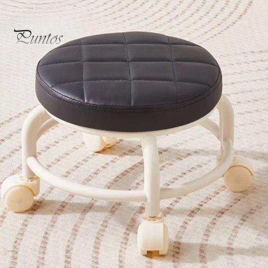 Low Rolling Stool with 360 Degrees Swivel Wheels Faux Leather Cushion Roller Seat Heavy Duty Rotating Mini Chair Seating Stool