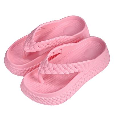 Women's EVA Woven Slope Heel Flip Flops for Summer Wear, Non Slip, Clip On, Soft Soled, High-heeled Beach Shoes