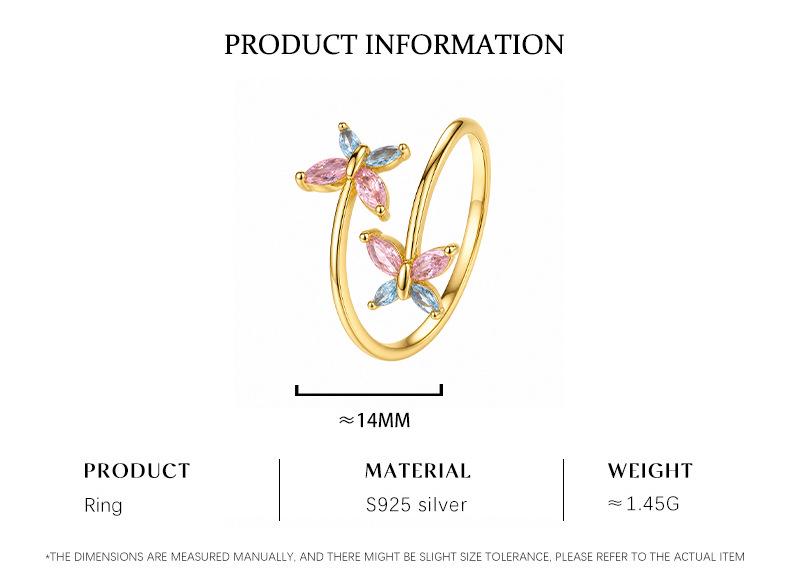 S925 Sterling Silver Flower & Butterfly Adjustable Ring for Women - Unique Design