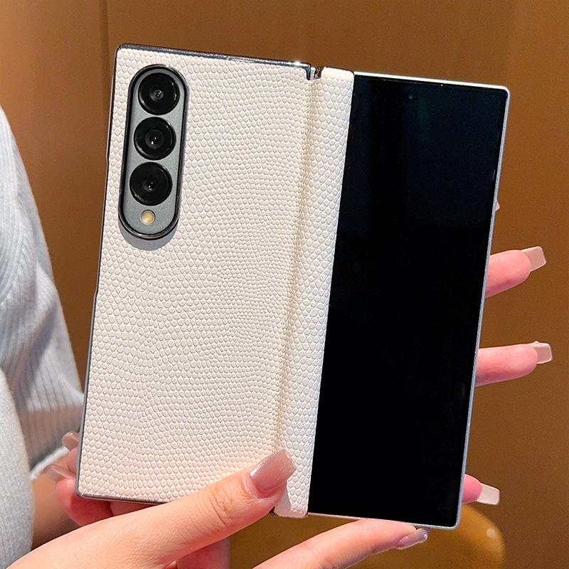

High-end Electroplate Phone Case for Samsung Galaxy Z Fold 7 Fe Fold6 5 4 W24 W23 Lizard Pattern Auto Leather Protective Cover Zfold7 белый