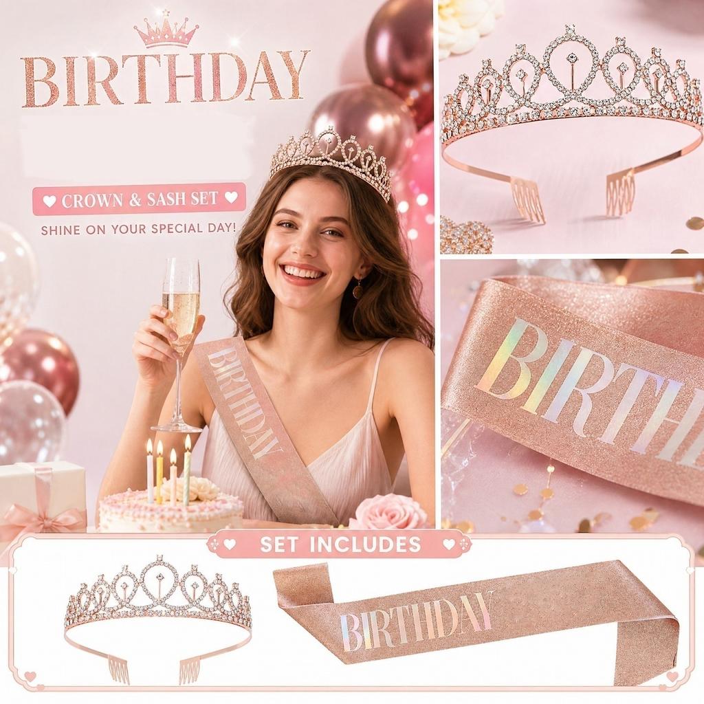 Birthday Sash and Headband Set for Party Photo Props