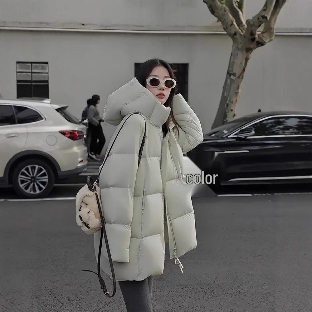 2025 Korean Style Women's Warm Hooded Mid-Length Down Coat