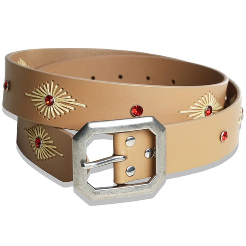 

KND кожаный ремень с кристаллами и вощеной нитью бежевый OS