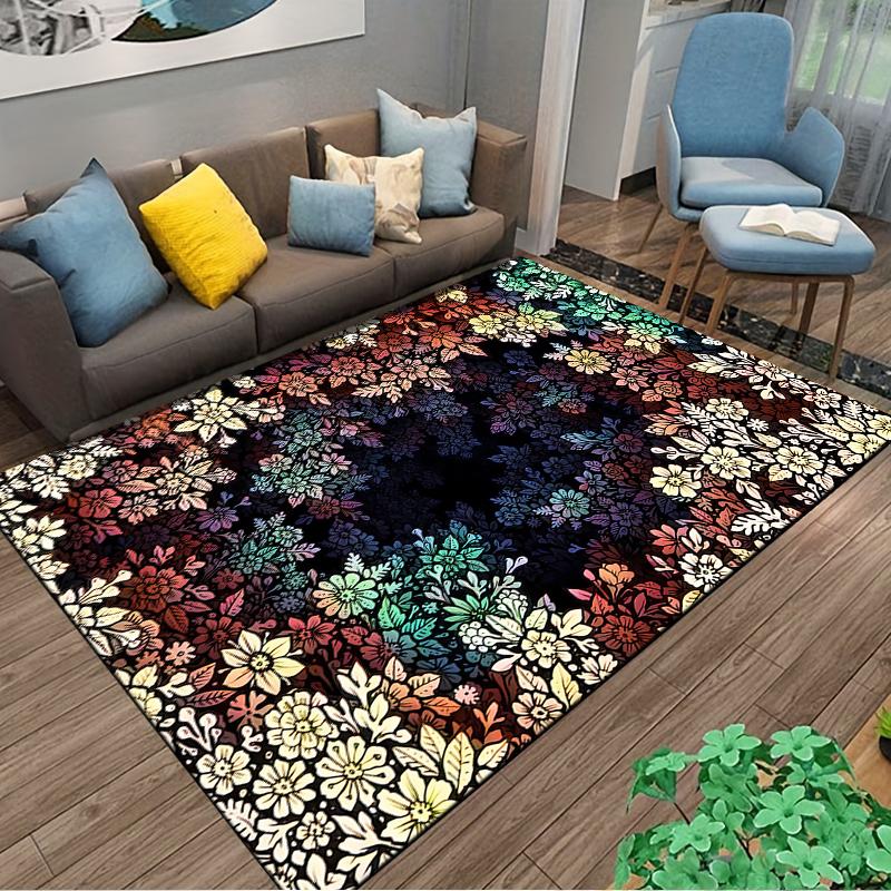 Floral Pattern Area Rug with Colorful Gradient Design for Home Decor Suitable for use as an anti-slip for living room bedroom sofas