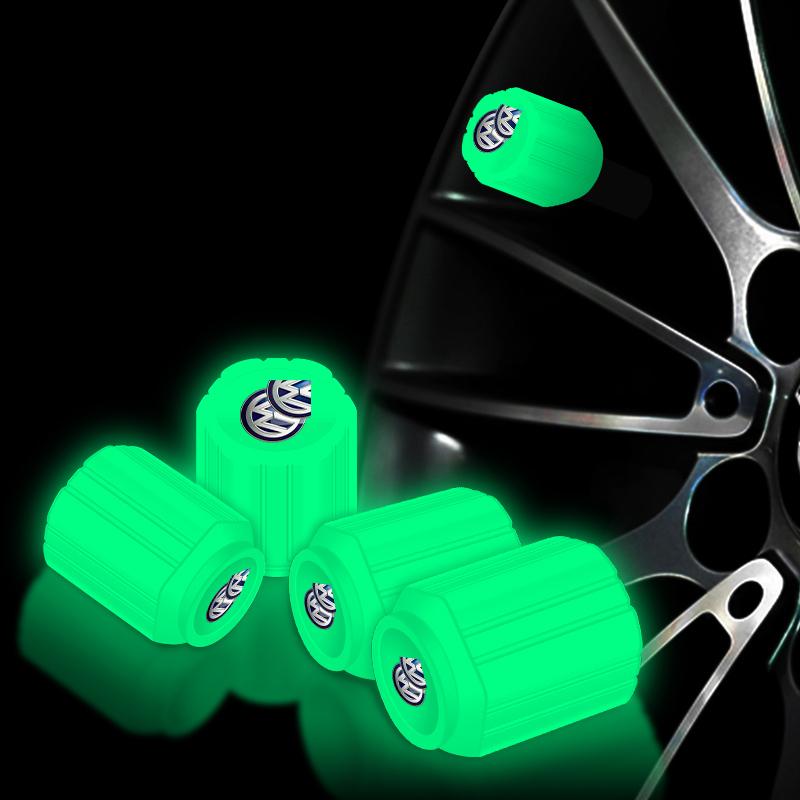 4x Fluorescent Green Car Wheel Tire Valves Caps Luminous Valve Dust Covers For Volkswagen VW Golf 4 7 MK3 4 7 Touran Polo Passat